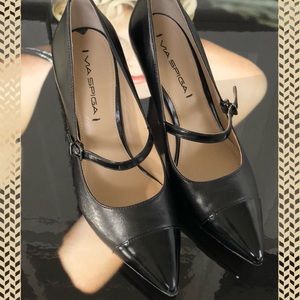 Via Spiga black high heeled mary-jane style pumps